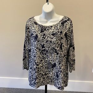 Chicos Black/Ecru Printed Cotton Tee